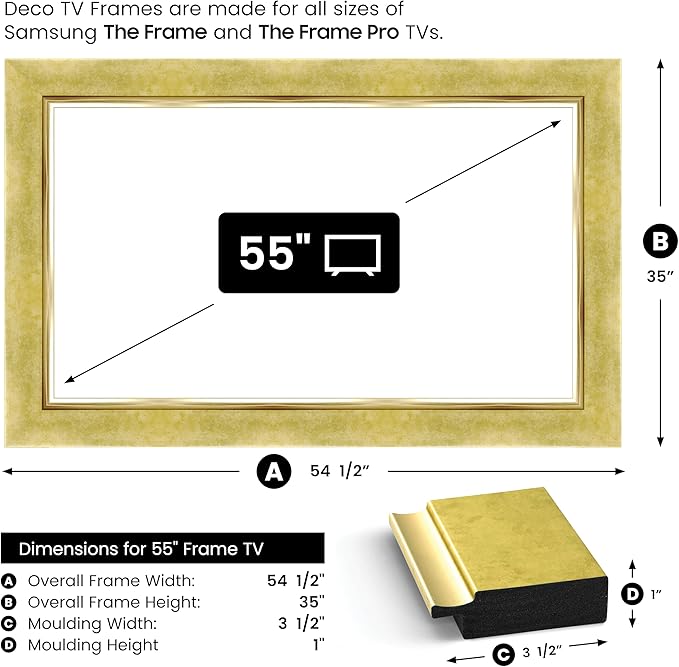 Contemporary Gold 55" Premiere Deco TV Frame - Compatible ONLY with Samsung The Frame TVs (Fits 2021-2025, LS03A, LS03B, LS03C, LS03D, LS03FA)