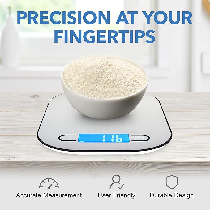 Smart Weigh Stainless Steel Digital Kitchen Scale for Cooking, Weight Loss, Calorie Tracking, Baking, Food Portion Control, and Meal Prep - Accurate Measurements in Grams and Ounces