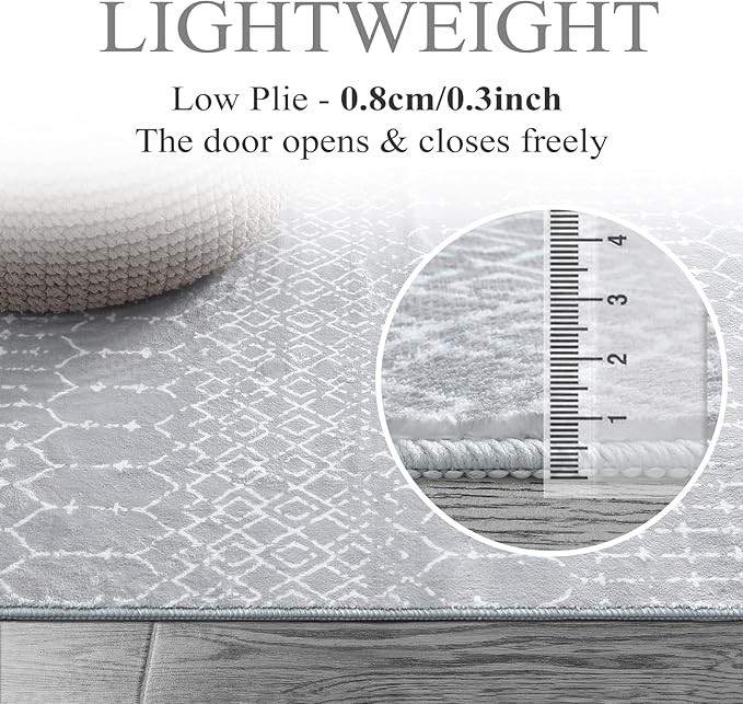 Lahome Moroccan Washable Rug Runner - 2x10 Non-Slip Runner Rug for Kitchen Stain Resistant Grey Carpet Runners for Hallway 10 Ft, Modern Geometric Print Soft Floor Carpet for Bathroom Entryway Foyer