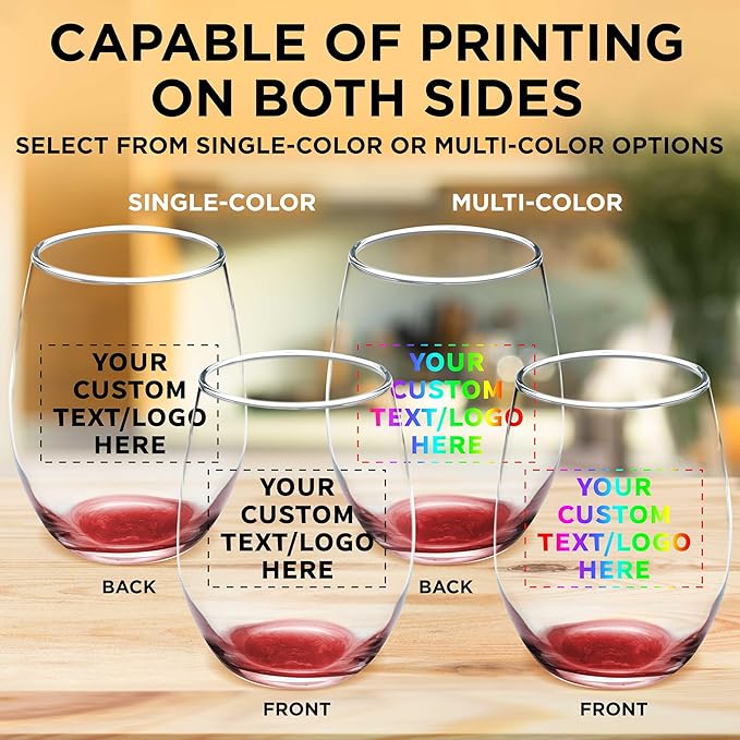 DISCOUNT PROMOS Custom Stemless Wine Glass 9 oz. Set of 10/50/100, Personalized Bulk Pack - Great for Wedding Favors, Bachelorette Party Decorations, Party Favors - Red