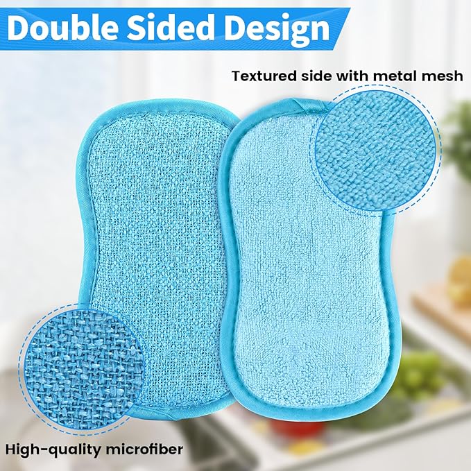 6 Pack Multi-Purpose Scrub Sponges for Kitchen 6 Colors, Non-Scratch Microfiber Sponge with Heavy Duty Scouring Power, Effortless Cleaning of Dishes, Pots and Pans