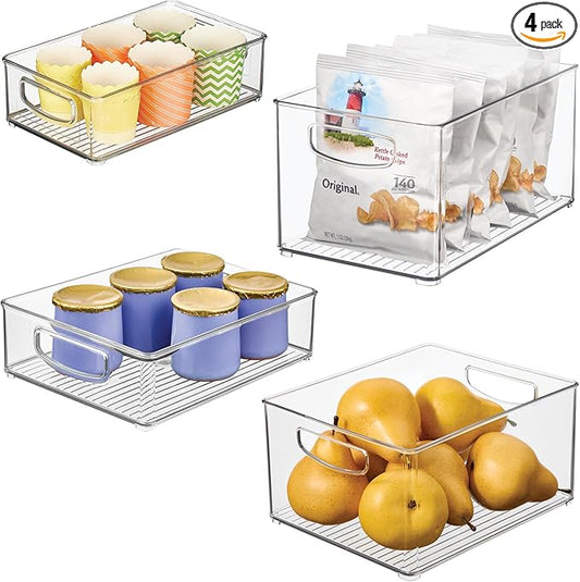 iDesign Stackable Pantry Bins with Handles, 4 Different Sizes, 4 Pack, Clear, Made in USA