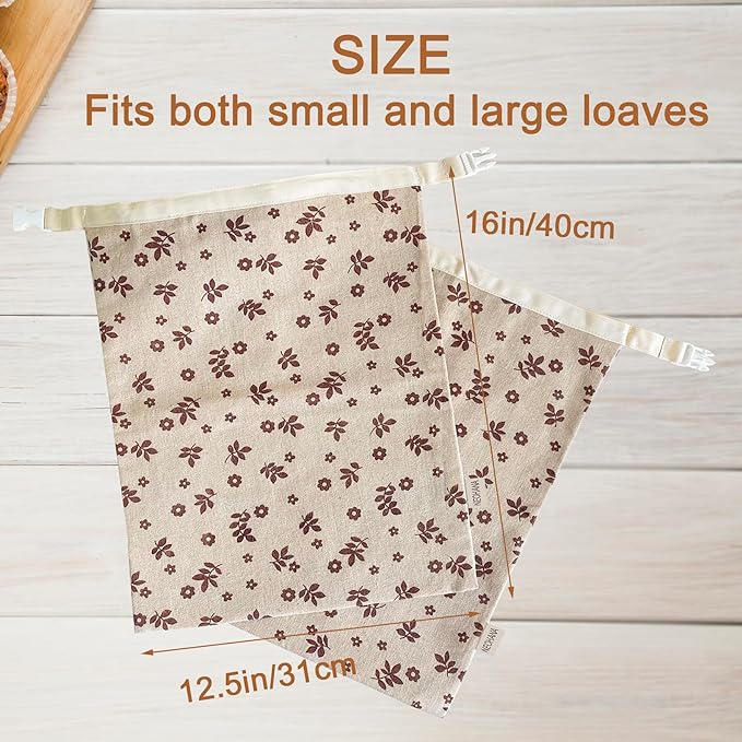 2 Pack Beeswax Bread Bags for Sourdough,Reusable Cotton Beeswax Bag for Homemade Bread,Freezer-Friendly & Freshness Preservation Storage to Keep Fresh