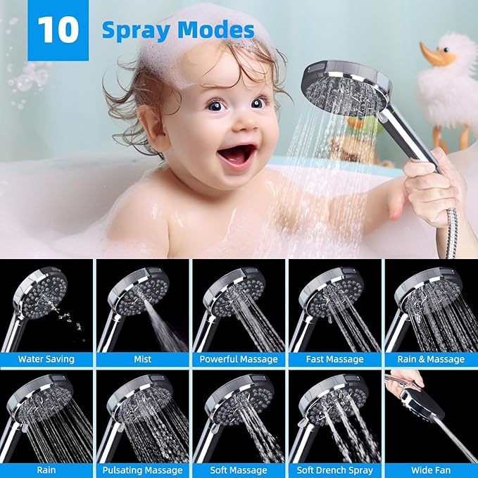 Hibbent cUPC Certified High Pressure 13'' Dual Shower Head Combo with 10-mode Handheld Spray, Upgraded Rainfall 5-spray Shower Head, 12'' Adjustable Extension Arm, 71'' Hose, Showerhead Holder, Chrome