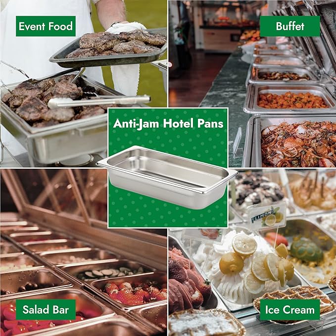 HECMAC 6 Pack Anti-Jam Hotel Pans, 1/3 Size 2 1/2 Inch Deep, Commercial Stainless Steel Chafing Steam Table Pan, Catering Storage Metal Food Pan, 23 Gauge