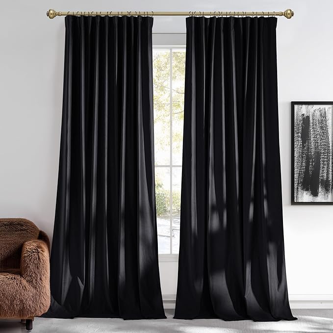 NICETOWN Black Out Velvet Curtains 84" Length 2 Panels for Bedroom and Living Room, Energy Saving Curtains & Drapes Back Tab Rod Pocket with Pleat Tape Window Treatments, 52" Wide Each Panel