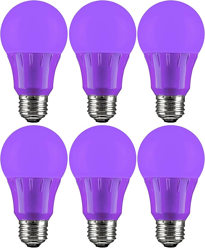 Sunlite 40946 LED A19 Colored Light Bulb, 3 Watts (25w Equivalent), E26 Medium Base, Non-Dimmable, UL Listed, Party Decoration, Holiday Lighting, 6 Count, Purple