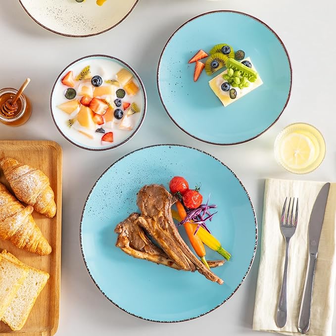 vancasso Navia Dinnerware Sets, Stoneware Plates and Bowls Sets, Dinner Salad Dessert Plates and Cereal Bowls Set, Dishes Set for 4, Spray Spot Patterned, Multi-Color