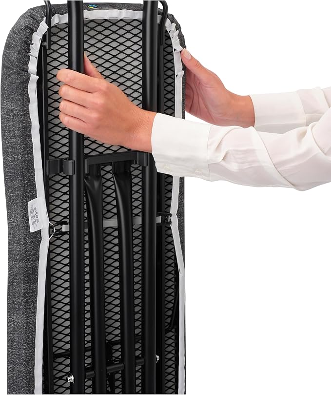 Brabantia Size A Compact Small Ironing Board (43x12 in) 7 Height Options, Adjustable Steam Iron Rest Holder (New Dawn) Non-Slip Feet, Anti-Collapse Child Locks