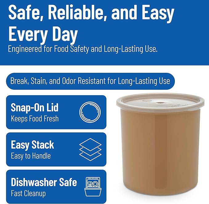 Carlisle FoodService Products Classic Round Storage Container Crock with Lid for Kitchen, Restaurants, Home, Plastic, 2.7 Quarts, Beige, (Pack of 6)
