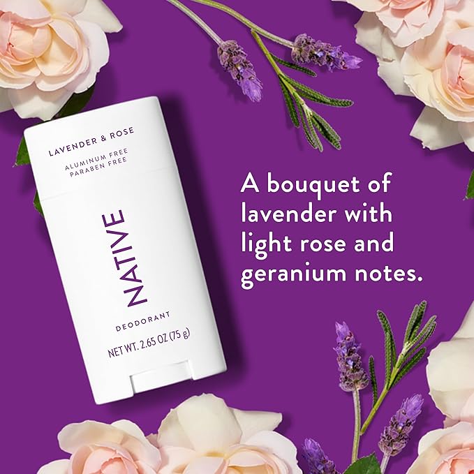 Native Deodorant Contains Naturally Derived Ingredients, 72 Hour Odor Control | Deodorant for Women and Men, Aluminum Free with Baking Soda, Coconut Oil and Shea Butter | Lavender & Rose