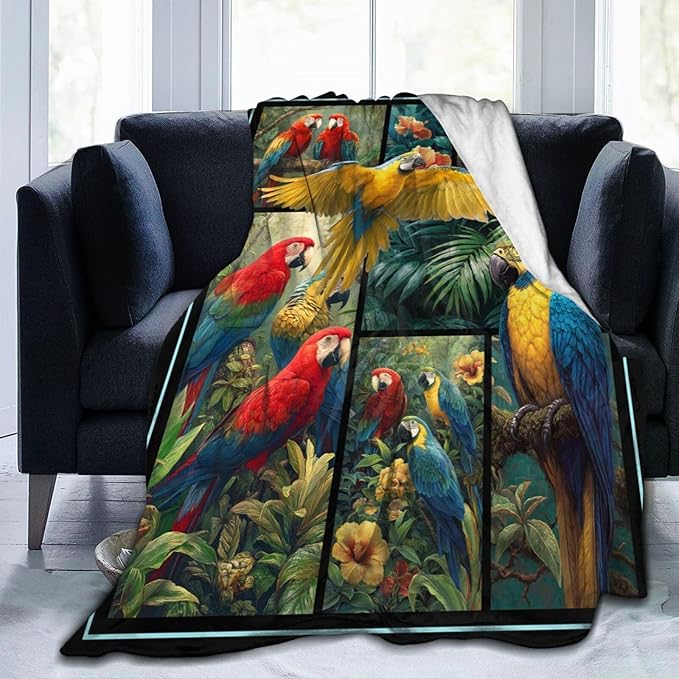 Parrot Blanket Gifts for Girls Women Boys Tropical Birds Throw Blankets Cozy Plush Fleece Botanical Flannel Fuzzy for Couch Decor 60"X50"