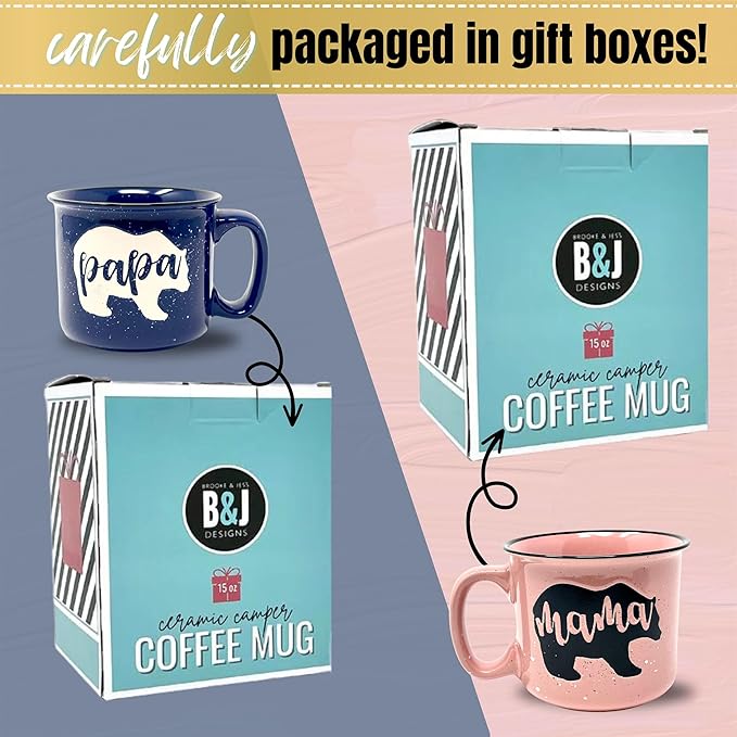 Mama Bear & Papa Bear Coffee Mug Gift Set - Cute, Large Coffee Cup Sets for Parents, Couples, Grandparents - Unique Fun Gifts for Him, Her, Birthday, Anniversary, Mother's Day, Father's Day, Christmas