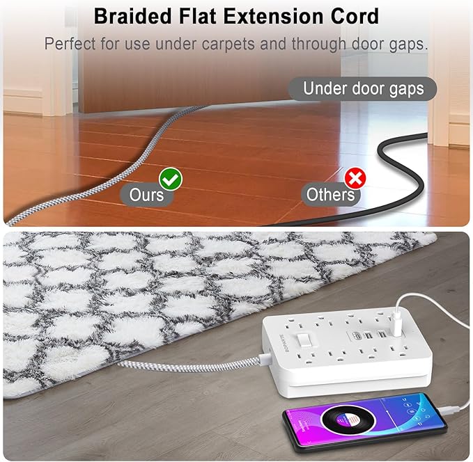 Surge Protector Power Strip, 10 Ft Extension Cord with PD 30W USB C Port, 8 AC Outlets and 3 USB A Ports for Home, Office, Dorm Essentials, 1700 Joules, White