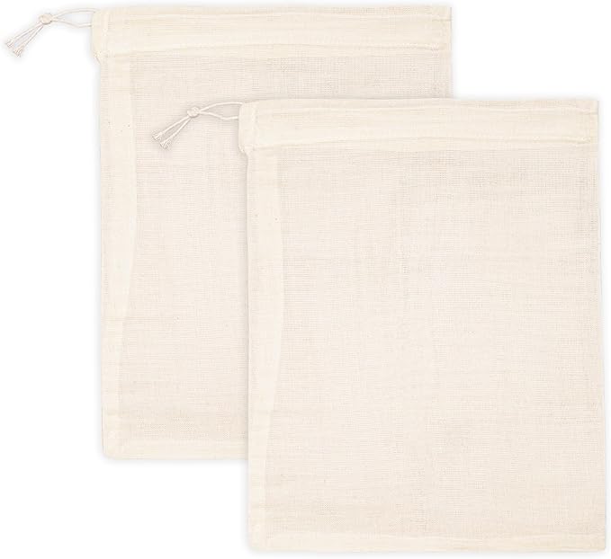 PurpleEssences Empty Spice Bags for Cooking Soup - Natural Unbleached Cotton Muslin Drawstring Cheesecloth Bags for Tea, Herbs, Bone Broth, Cold Brew & Straining - Natural (2, 12 x 14 Inch)