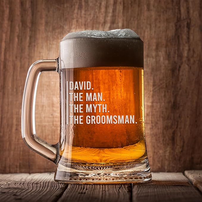 Groomsmen Gifts - Personalized Beer Mugs - Groomsmen Proposal Gift Idea - Customized Gift for Groom, Best Man, Groomsman - Custom Engraved Beer Mugs for Grooms Men - Groomsmen Beer Glasses (Design F)