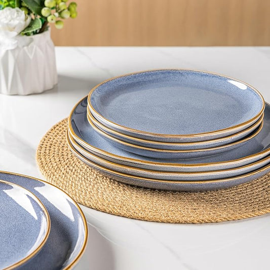 AmorArc Ceramic Dinnerware Sets,Handmade Reactive Glaze Stoneware Plates and Bowls Sets,Highly Chip and Crack Resistant Dishware | Dishwasher & Microwave Safe Dishes, Service for 4 (12pc)