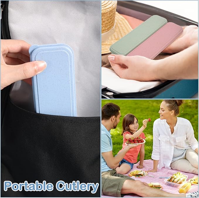 Yahenda 28 Sets Reusable Travel Utensils Set with Case Wheat Straw Cutlery Portable Spoon Knife Fork Tableware Lunch Box Accessories Bulk for Adults Travel Picnic Camping Utensils Gifts(Pastel Color)