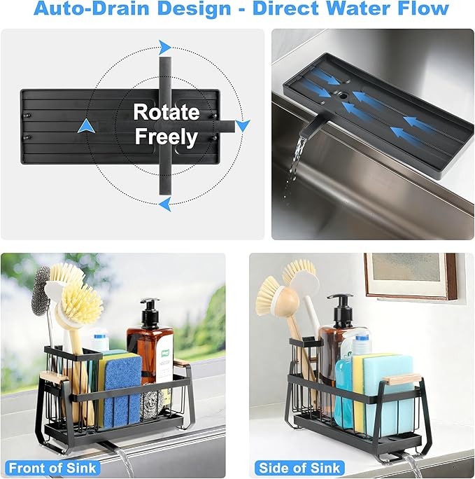 Kitchen Sink Organizer with Dish Brush Holder and Soap Sponge Holder, Stainless Steel Sink Caddy with Suction Cup, Non-Slip Dish Soap Organizer for Kitchen Countertop Storage Essentials