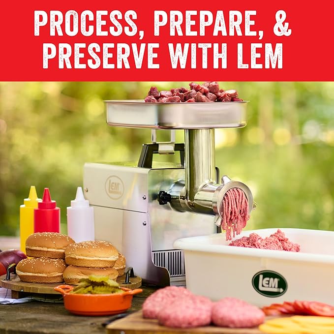LEM Products BigBite #12 Meat Grinder and Grinder Foot Switch Bundle, 0.75 HP Stainless Steel Electric Meat Grinder Machine, Ideal for Frequent Use