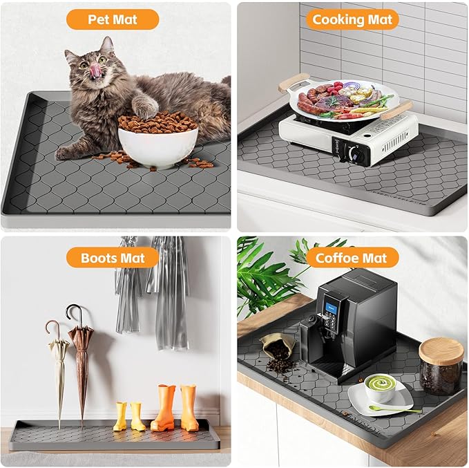 Silicone Under Sink Mat 31" x 19", kitchen Essentials and Gadgets, Shelf liner and Cabinet Protector, Home Organizers and Storage, Waterproof Bathroom Tray