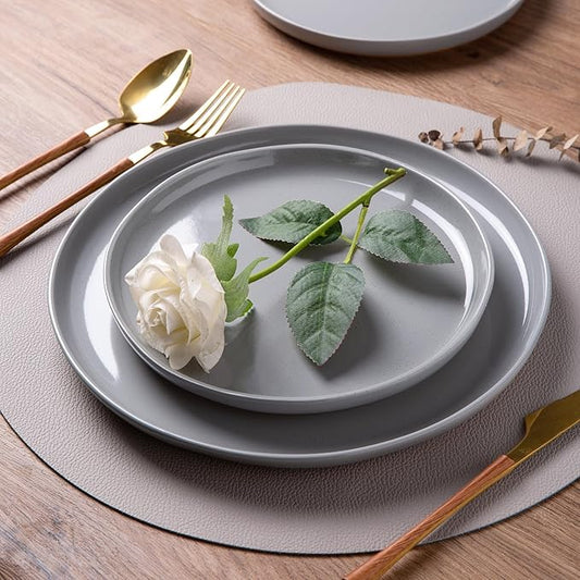 AmorArc Ceramic Dinnerware Sets for 6, 18 Pieces Handpainted Plates and Bowls Set with Rustic Terracotta Underside, Scratch Resistant Stoneware Dishes Set, Dishwasher & Microwave Safe, Gray