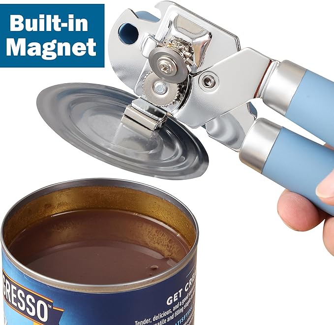 Heavy Duty Manual Can Opener with Magnet and Bottle Opener, Vayvnt Stainless Steel Can Opener, Oversized Handle Easy Use, Multifunctional Kitchen Essentials for Seniors, Sharp Blade&Smooth Edge, Blue