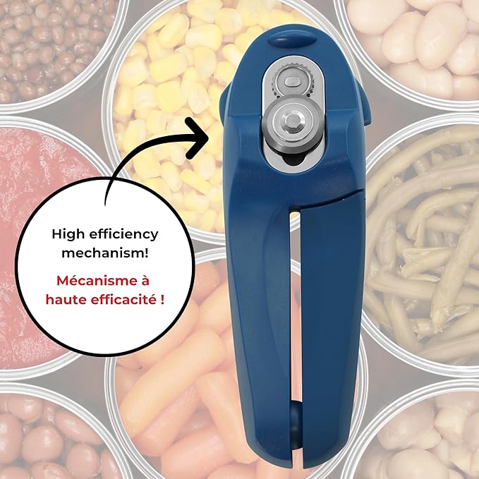Starfrit MightiCan Can Opener - Safe - Holds Lid and Leaves No Sharp Edges on Lid - 3 Year Warranty - Comfort Grip - Heavy Duty Non-Slip Knob - Blue