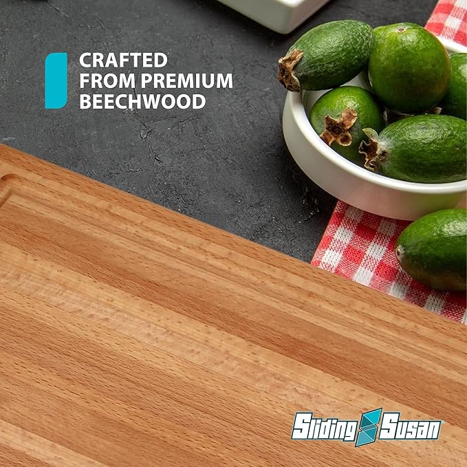 SlidingSusan Cutting Board - Solid Beechwood Butcher Block for Kitchen, Chopping, Serving, or Gifting – 1” Thick Reversible Wooden Slab for Countertop or Table, 11” x 18”