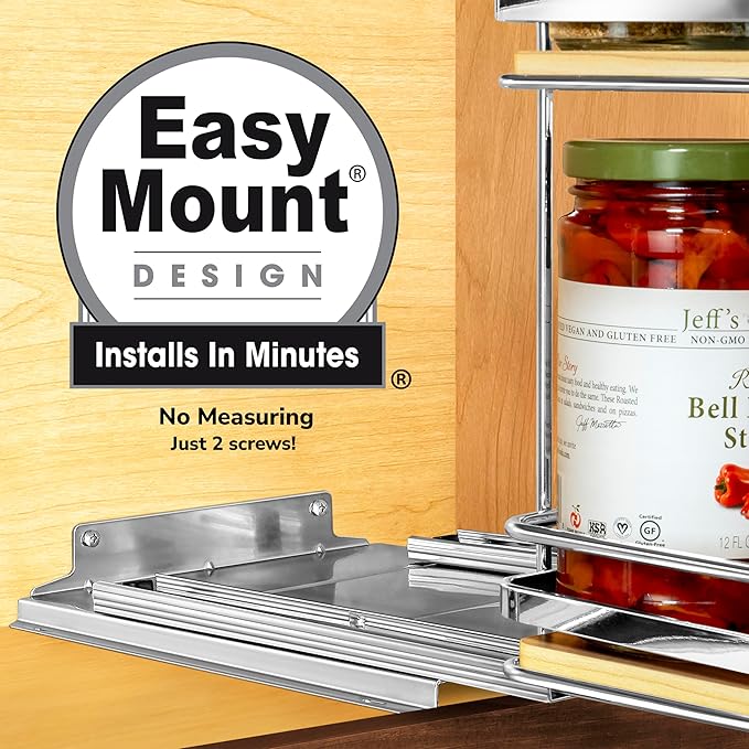 LYNK PROFESSIONAL® Élite™ Pull Out Spice Rack Organizer for Inside Kitchen Cabinets - 10-3/8 inch Wide - Slide Out Drawer – Wood/Chrome Sliding Spice Cabinet Organization Shelf Racks - 2 Tier