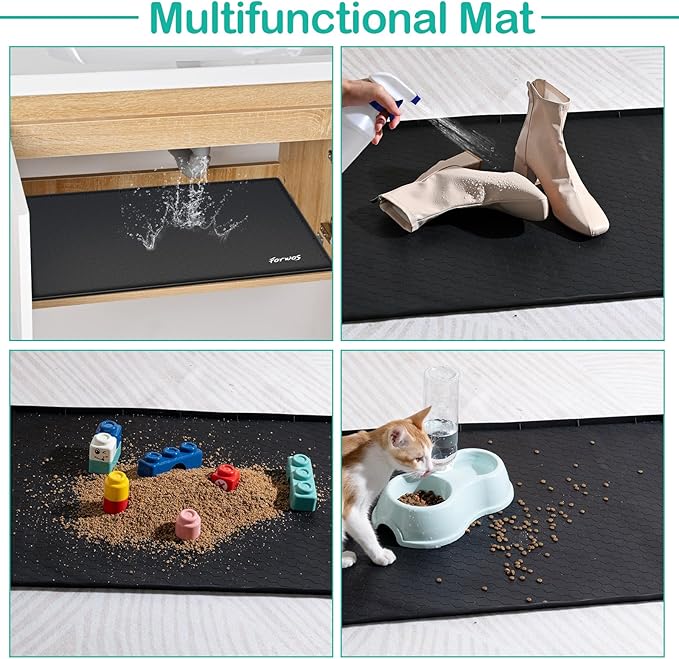 Waterproof Under Sink Mat 34" x 22", Silicone Cabinet Liner, Rubber Protector for Kitchen and Bathroom, Keeps Cabinets Clean, Dry, and Organized (Black)