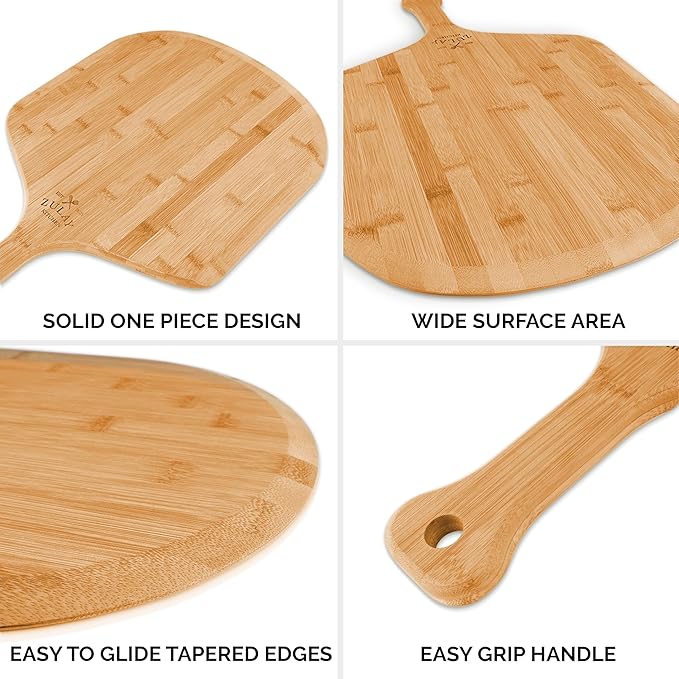 Zulay Kitchen Bamboo Pizza Peel – Large 15” Wooden Pizza Paddle with Long Handle – Easy-Glide Beveled Edge for Baking, Transferring & Serving – Durable Pizza Board for Oven, Stone & Grill