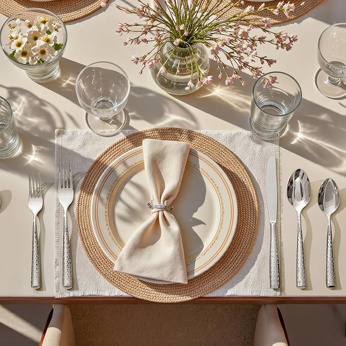 KINGSTONE Silverware Set, 20-Piece 18/10 Stainless Steel Flatware Set - Roman Column Embossed Thick Handle, for Wedding, Home, Restaurant, Kitchen and Party, Mirror Polish & Dishwasher Safe