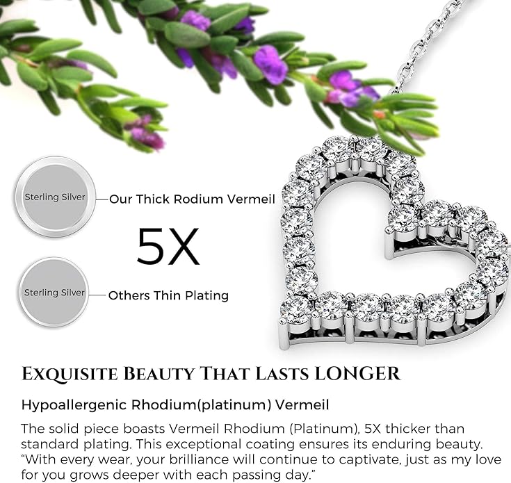 Heart Pendant Necklace for Her Moissanite Lab-Created Gem Jewelry for Women I Love You S925 Sterling Silver Gifts to Wife Girlfriend Mom Daughter Anniversary Birthday Christmas Valentines Day