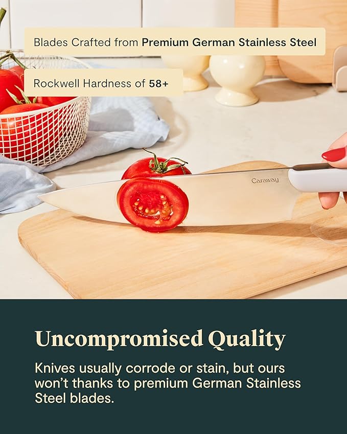 Caraway 14-Piece Kitchen Prep Set - Kitchen Knife Set & Wooden Utensil Set - Made With Premium German Steel Blades & FSC-Certified Birch Wood - Non-Toxic Materials - Includes Organizer - Perracotta