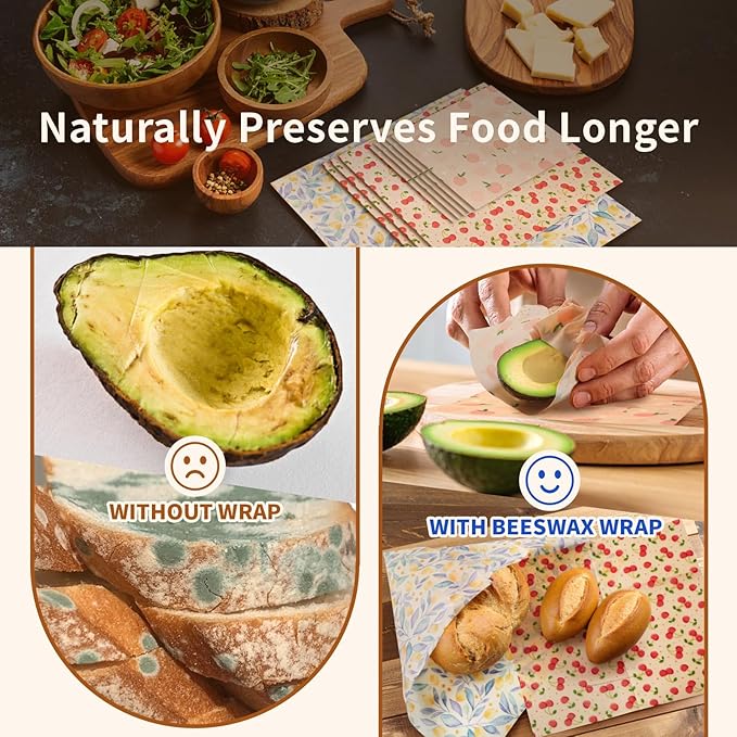 Beeswax Wraps for Food, 9 Pack Reusable Bees Wax Wraps, Zero Waste, Food Storage Beeswax Paper, Sustainable Wax Paper(1XL+3M+5S) Food Wrap, Sandwich Wrap & Bowl Covers