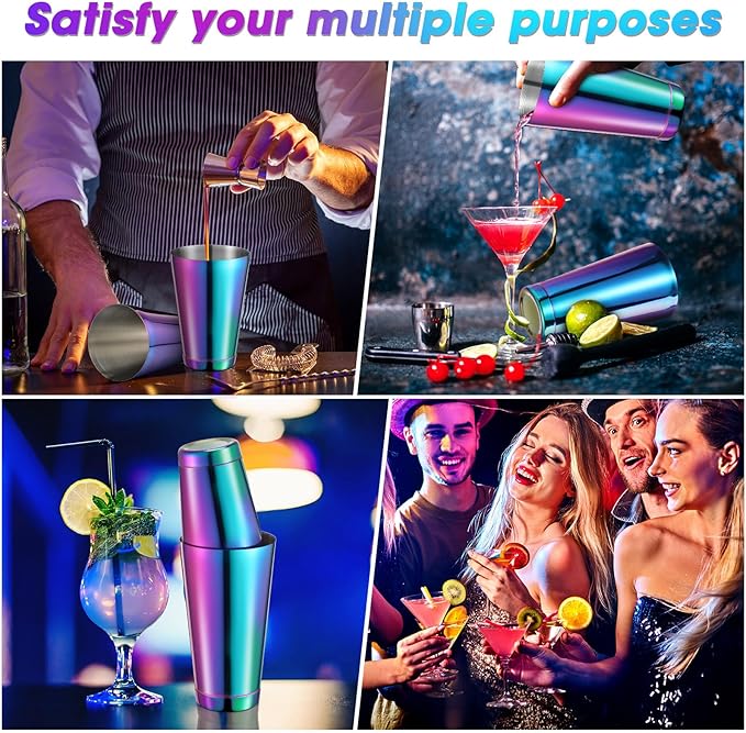 Sabary 6 Pcs Cocktail Shakers Professional Bar Shaker Boston Set Stainless Steel Martini Drink Mixer Basic Tool Weighted Shake Metal Can Cocktail Shaker Set, 18 Oz, 28 oz (Colorful)