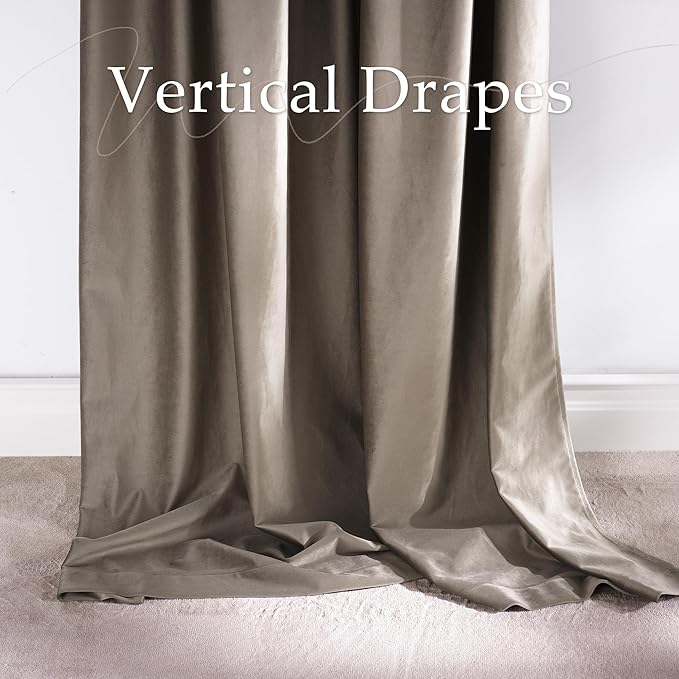NICETOWN Blackout Taupe Velvet Curtains 8 ft, Room Darkening Thermal Insulated Drapes for Living Room and Bedroom Back Tab Rod Pocket with Pleat Tape, W52 X L96, 2 Panels