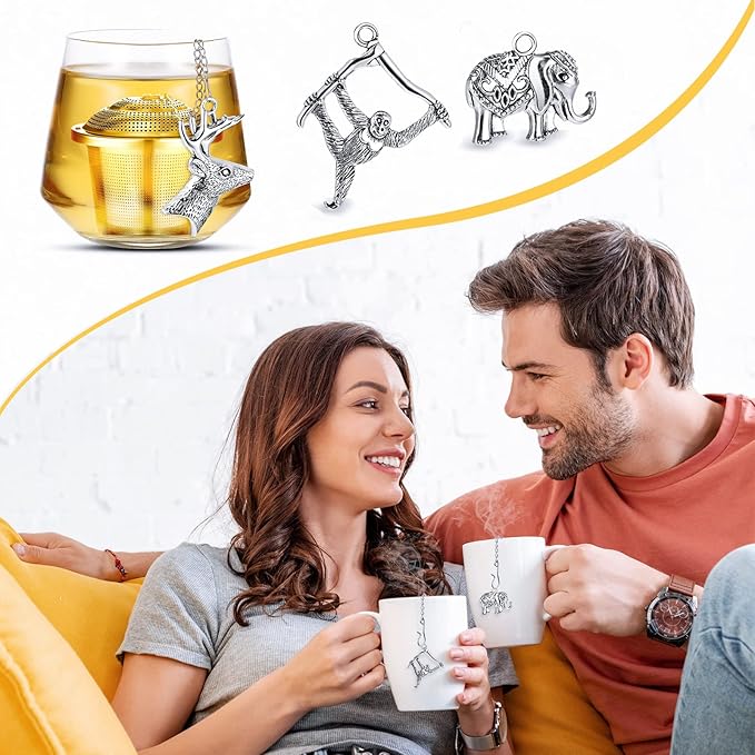 3 Sets Tea Infusers Steeper for Loose Leaf Tea Holder Stainless Steel Tea Ball Mesh Strainer Filters with Drip Trays and Pendant(Animal Style)