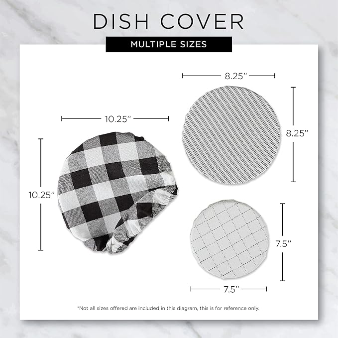 DII Reusable Cloth Bowl Cover Collection Machine Washable, Cotton with Elastic Stretch for Food Storage, 10.25"/8.25"/7.5" Diameter, Farmhouse Plaid, French Blue, 3 Piece
