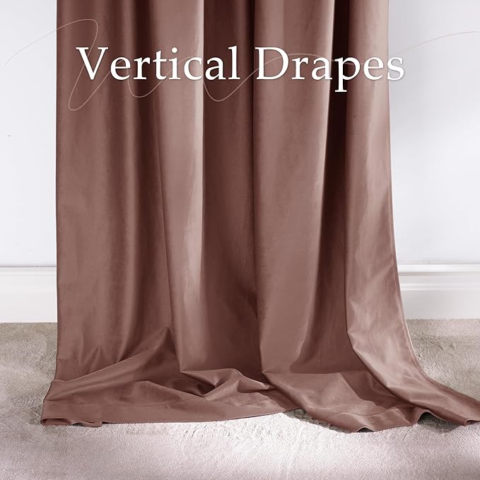 NICETOWN Dusty Rose Pink Blackout 108" Length Velvet Curtains for Sliding Door, Pleat Tape with Back Tab Extra Long Sound Proof Cat Proof Floor to Ceiling Drapes for Bedroom, 2 Panels, W52 Each Panel