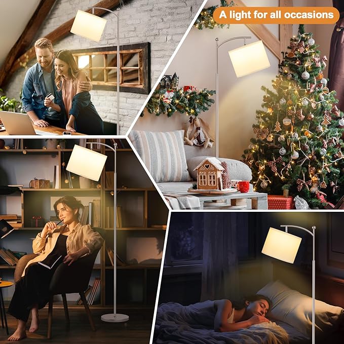 60" Floor Lamps for Living Room with 3 Color Temperatures, Adjustable White Shade with Light Gold Pole, Tall Lamps for Living Room Bedroom Office Classroom Dorm Room, 9W Bulb Included
