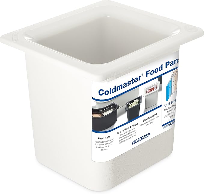 Carlisle FoodService Products CM110502 Coldmaster ABS High-Capacity Sixth-Size Food Pan, 1.70 qt. Capacity, 6-7/8 x 6-1/4 x 6-3/8", White