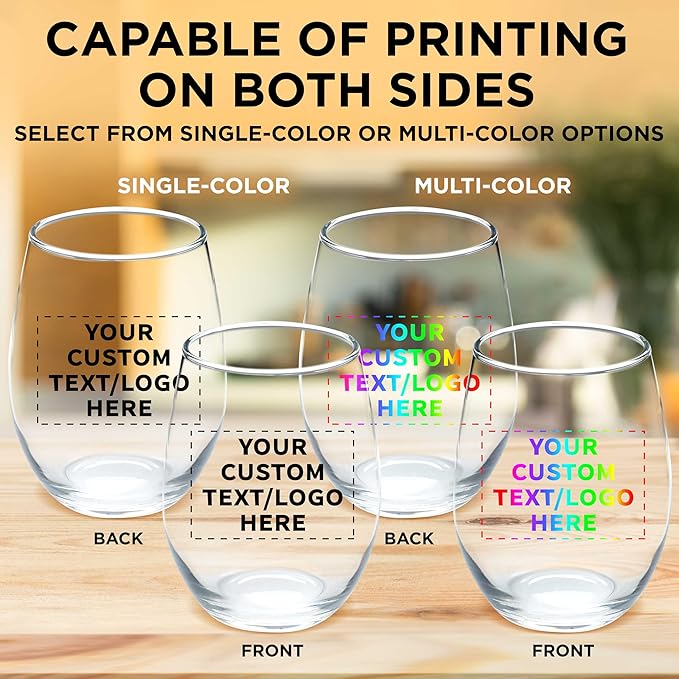 DISCOUNT PROMOS Custom Stemless Wine Glass 9 oz. Set of 10/50/100, Personalized Bulk Pack - Great for Wedding Favors, Bachelorette Party Decorations, Party Favors - Clear
