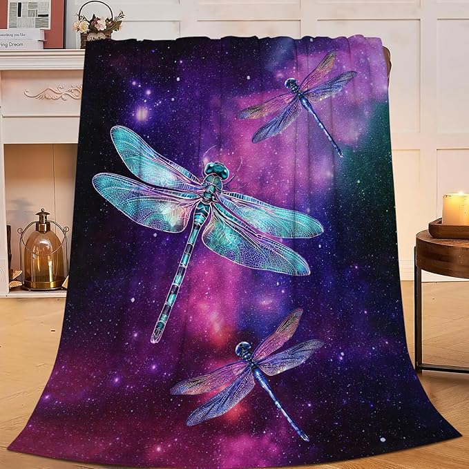 Dragonfly Blanket Gifts for Girls Boys Dragonfly Lovers Throw Blankets Cozy Plush Fleece Flannel Fuzzy for Women Men Decor 80"X60"