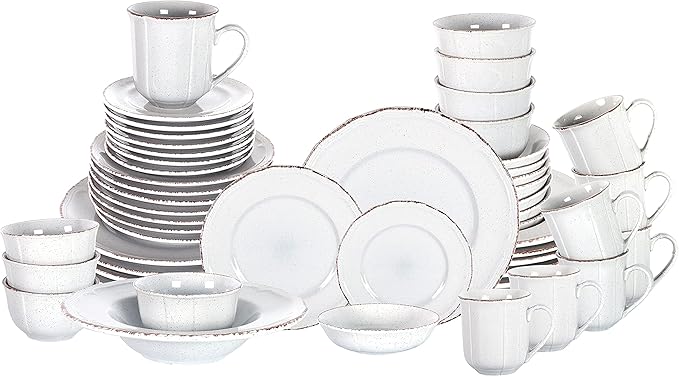 56pc Dinnerware Set, Plate and Bowl Set, Stoneware Dishes Set for 8, Microwave and Dishwahser Safe, Scratch Resistant, French Countryside Speckled Antique Grey