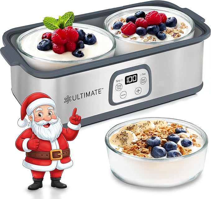 Ultimate Probiotic Yogurt Maker with Adjustable Time & Temp Control - Make Trillions of Live Probiotics with Two 1-Quart Containers for Larger Batches - Greek Yogurt Maker - ULTIMATE LIFETIME WARRANTY