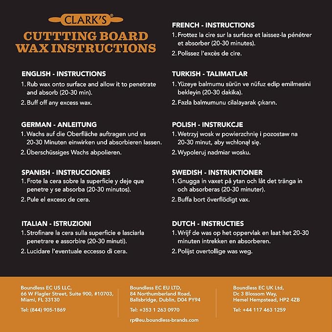 CLARK'S Food Grade Mineral Oil (12oz) and Carnauba Wax (6oz) Set - 100% Natural Butcher Block Oil and Cutting Board Wax - Food Safe Beeswax and Wood Cutting Board Oil with Orange & Lemon Extract