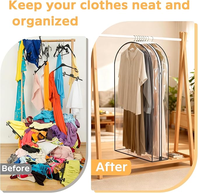 Garment Bags for Hanging Clothes, 8 Pack Clear Garment Bags Clothing Storage Bags with Zipper for Closet,Travel,Dust Proof Protection,for Dress Gowns,Coats, Suit, Down Jacket (40 & 60 inch)