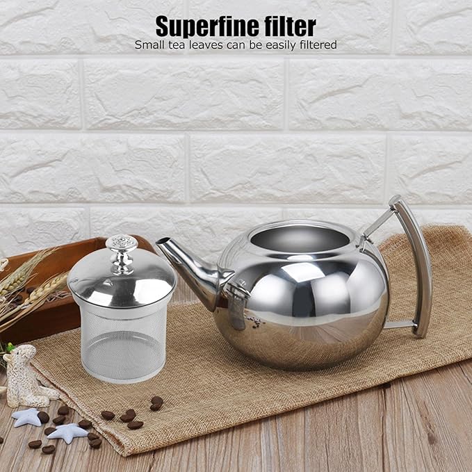 Stainless Steel Tea Pot with Infuser, Tea Pot with Removable Infuser For Loose Leaf and Tea Bags Metal Tea Kettle with Filter Stovetop Tea Maker Brewing Loose Leaves and Tea Bags (1.5L)